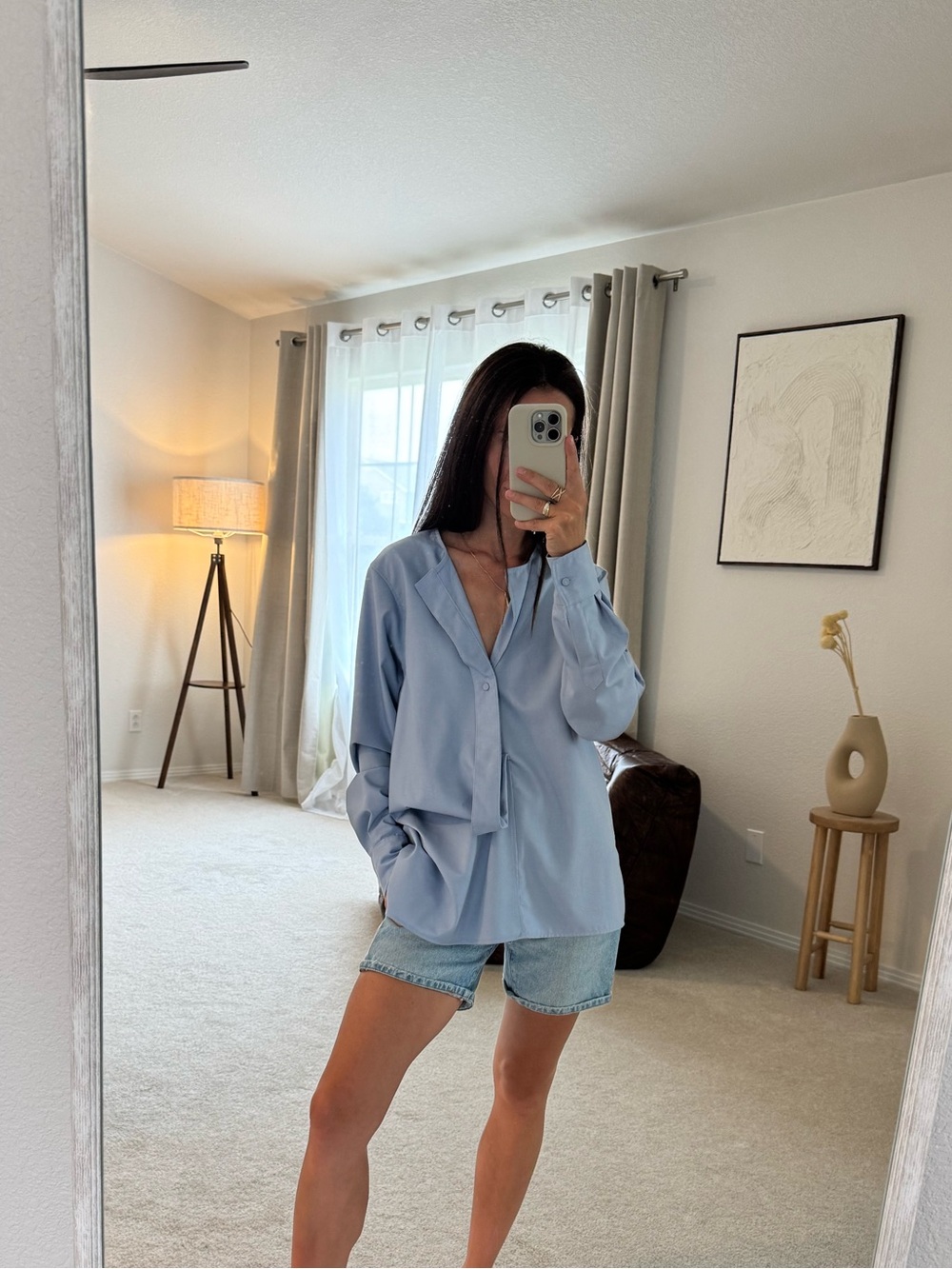 Light Blue Button-Front Blouse - Classic Relaxed Fit